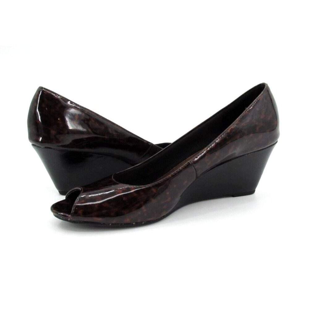 Comfort Plus by Predictions Wedge Heels Womens Sz 8 Animal Print Open Toe Pumps - Picture 2 of 15